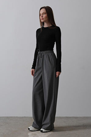 Beli Lastikli Bol Paça Pantolon - Antrasit