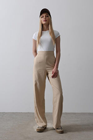 Beli Yarım Lastikli Palazzo Pantolon - Camel
