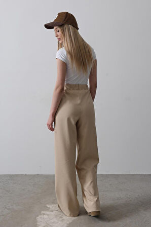 Beli Yarım Lastikli Palazzo Pantolon - Camel