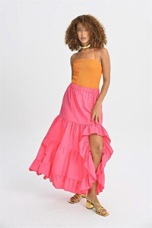 Audrey Fıfrlı Yırtmaç Detay Etek 4037