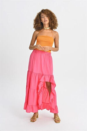 Audrey Fıfrlı Yırtmaç Detay Etek 4037