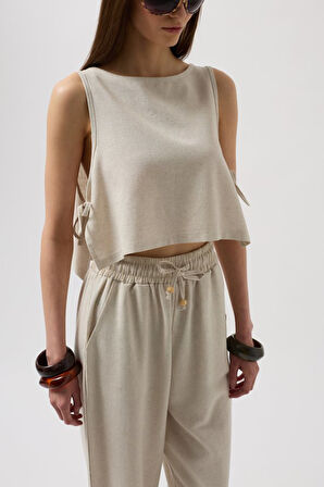 Yandan Bağlamalı Crop Bluz