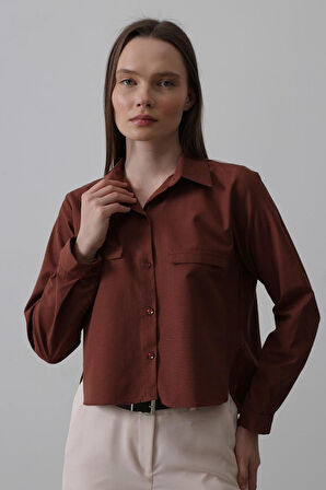 Cepli Uzun Kol Gömlek - Koyu Kahve