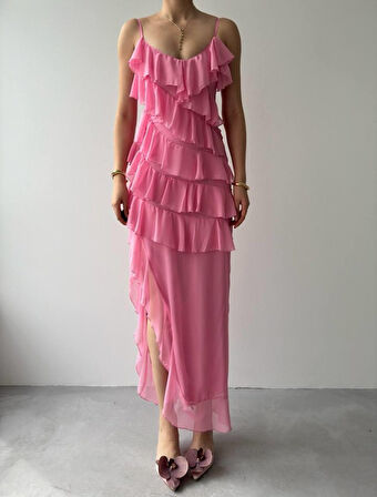 Ples Yırtmaç Detaylı Elbise