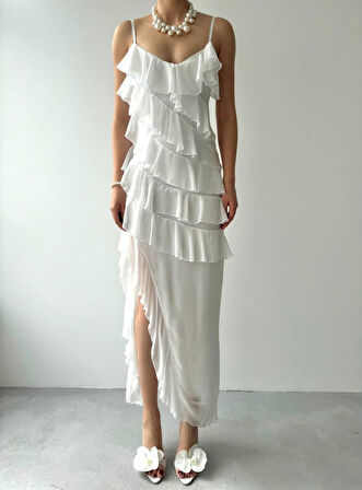 Ples Yırtmaç Detaylı Elbise