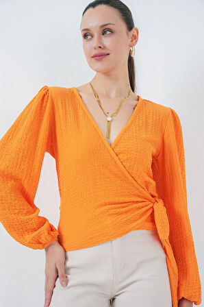 0441 Anvelop Örme Bluz - Turuncu