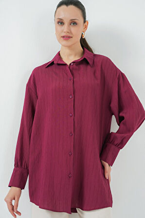 Çizgili Uzun Gömlek Tunik 5963 - Bordo