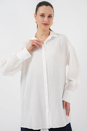 Çizgili Uzun Gömlek Tunik 5963 - Beyaz