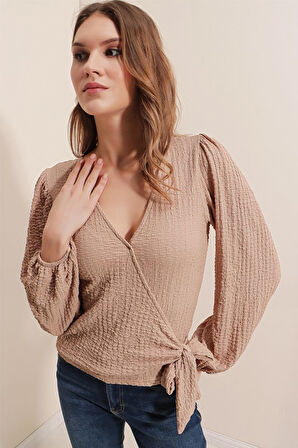 0441 Anvelop Örme Bluz - Bej