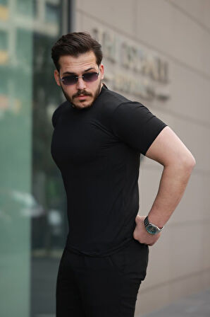 Erkek Kısa Kollu çizgi Kabartma Detaylı T-shirt