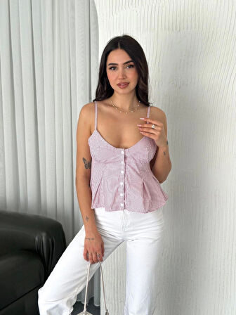 Askılı Dekolte Deraylı Crop - Kırmızı