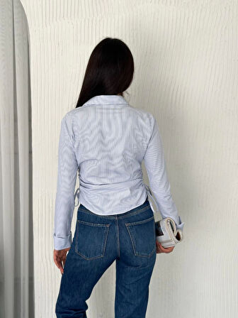 Uzun Kollu Yandan Bağlama Detaylı Gömlek - Beyaz