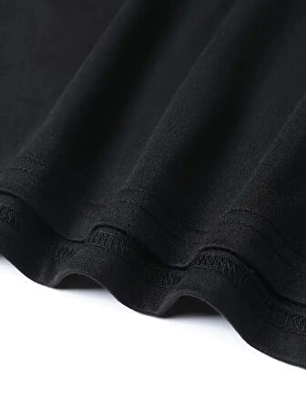 Baskılı Oversize Bisiklet Yaka T-shirt - Siyah