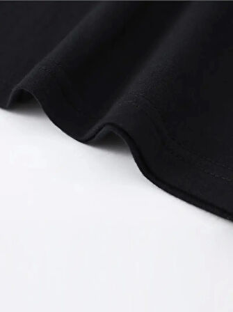 Baskılı Oversize Bisiklet Yaka T-shirt - Siyah