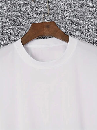 Baskılı Oversize Bisiklet Yaka T-shirt - Beyaz