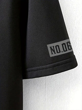 Baskılı Oversize Bisiklet Yaka T-shirt - Siyah