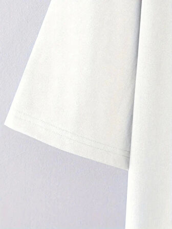 Baskılı Oversize Bisiklet Yaka T-shirt - Beyaz