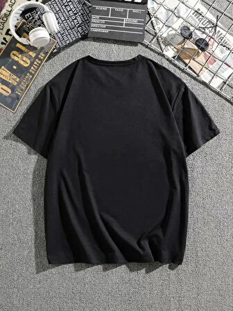 Erkek Dağ Grafikli Tişört, Yaz Için Büyük Beden Rahat T-shirt - Siyah