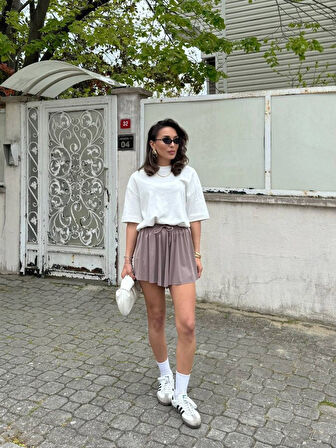 Kadın Sandys Kumaş Bağıcık Detaylı şort