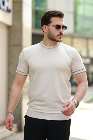 Erkek Bisiklet Yaka Ribanalı Kısa Kollu Tshirt