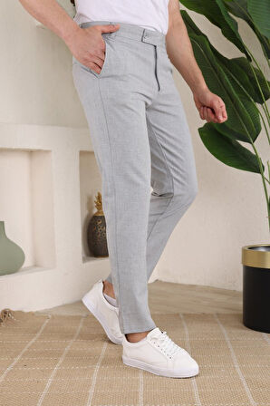 Erkek Slim Fit Likralı Bilek Boy Dilli Kumaş Pantolon