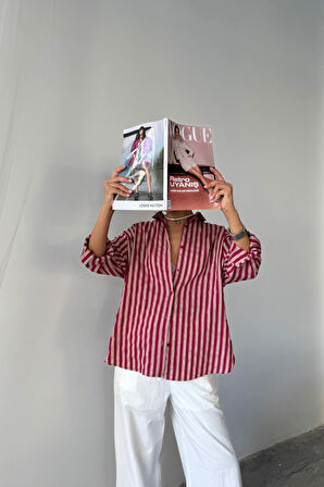 ÇİZGİLİ GÖMLEKKETEN - Bordo