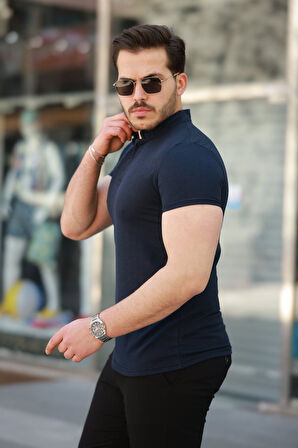 Erkek Hakim Yaka Dokuma Pamuklu Kumaş Kısa Kollu T-shirt