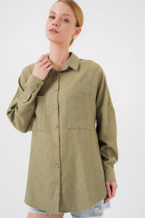 20126 Oversize Keten Gömlek - Çağla