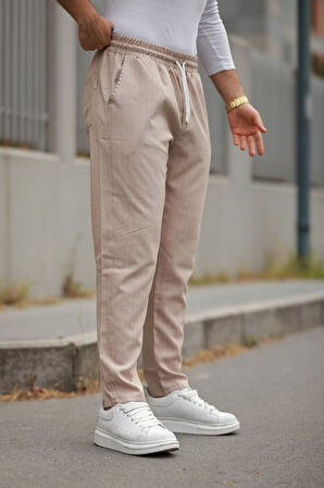 Erkek Beli Bağcıklı çizgili Pantolon