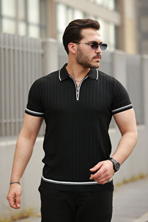 Erkek Fermuarlı Yakalı Kısa Kollu T-shirt