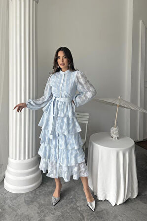 Bebe Mavi Uzun Volanlı Elbise