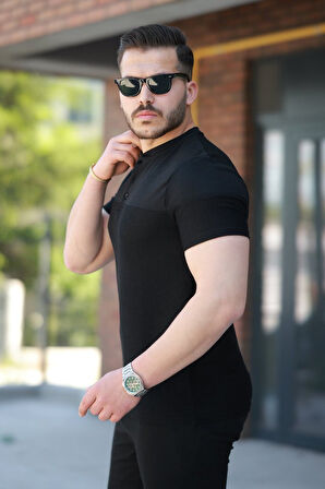 Erkek Hakim Yakalı Kısa Kollu Pamuklu T-shirt