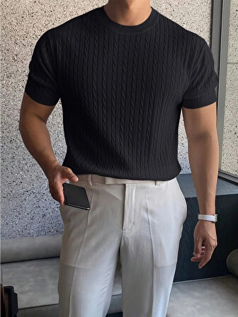 Erkek Kısa Kollu Bisiklet Yaka Triko Bluz