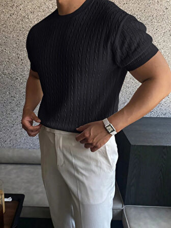 Erkek Kısa Kollu Bisiklet Yaka Triko Bluz