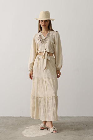 Balon Kollu Etekli Kaş Takım - Taş