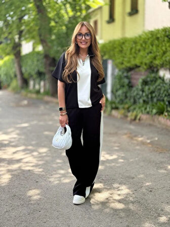 Kadın Modal Kumaş Yakası Fermuarlı şerit Detaylı Takım