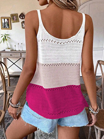 Kadın Askılı Yuvarlak Yaka çift Renkli Triko Bluz