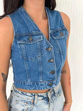 Kot Jeans Yelek - Mavi