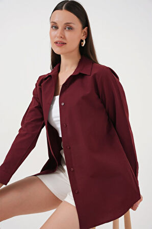 Uzun Kol Basic Gömlek 20279 - Bordo