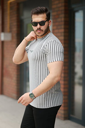 Erkek Dikey çizgili Ottoman Kumaş Kısa Kollu Tişört