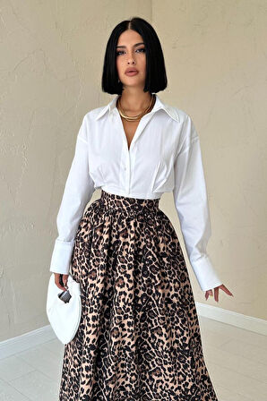 Leopar Leopar Büzgülü Uzun Etek