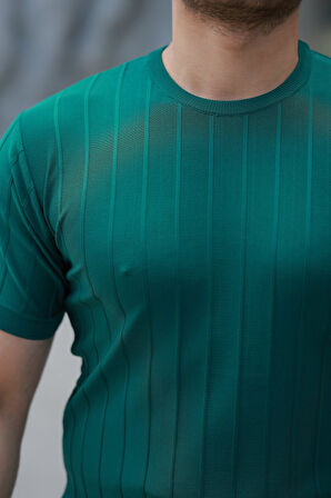 Erkek Kısa Kollu Bisiklet Yaka çizgili Triko Tişört