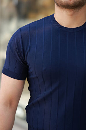 Erkek Kısa Kollu Bisiklet Yaka çizgili Triko Tişört