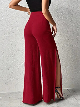 Kadın Yüksek Bel Yandan Fermuarlı Yırtmaçlı Geniş Paçalı Aerobin Pantolon