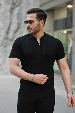 Erkek Fermuar Yakalı Kısa Kollu Tişört