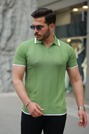 Erkek Fermuar Yakalı Kısa Kollu Tişört