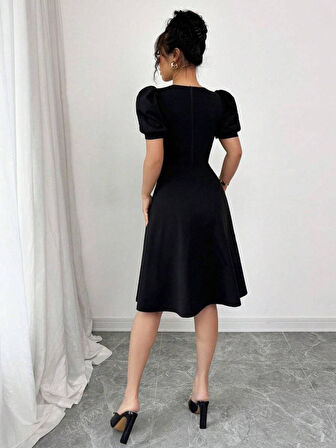 Kadın Kısa Kollu Bisiklet Yaka önden Düğmeli Ithal Krep Elbise