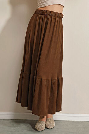 1886 Uzun Örme Etek - Kahverengi