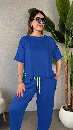 Kadın Kısa Kollu Bisiklet Yaka Viskon Iki Iplik Bluz Ve Pantolon Ikili Takım