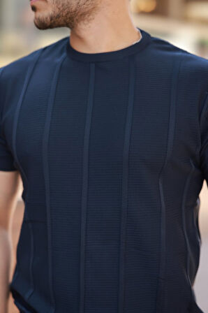 Erkek Desenli çizgi Kabartmalı Kısa Kollu Tişört